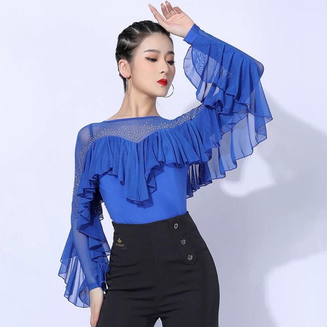 ♥ フリル舞うダンス練習用トップス♪スタンダードにもラテンにも♪