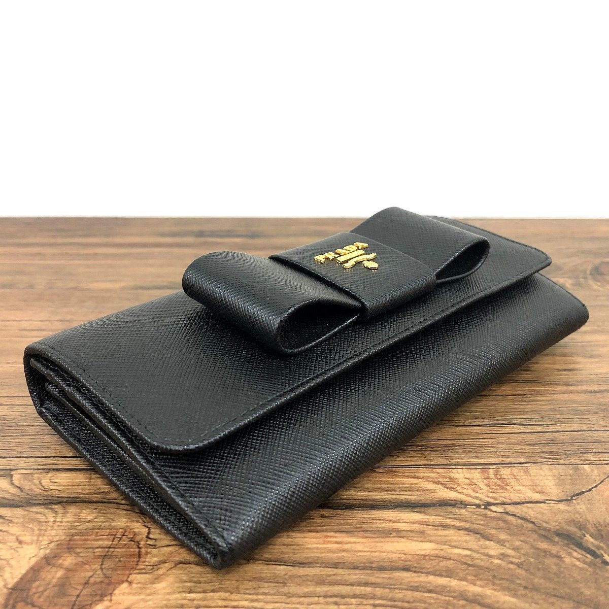 未使用品 PRADA 長財布 1MH132 NERO リボン 133-