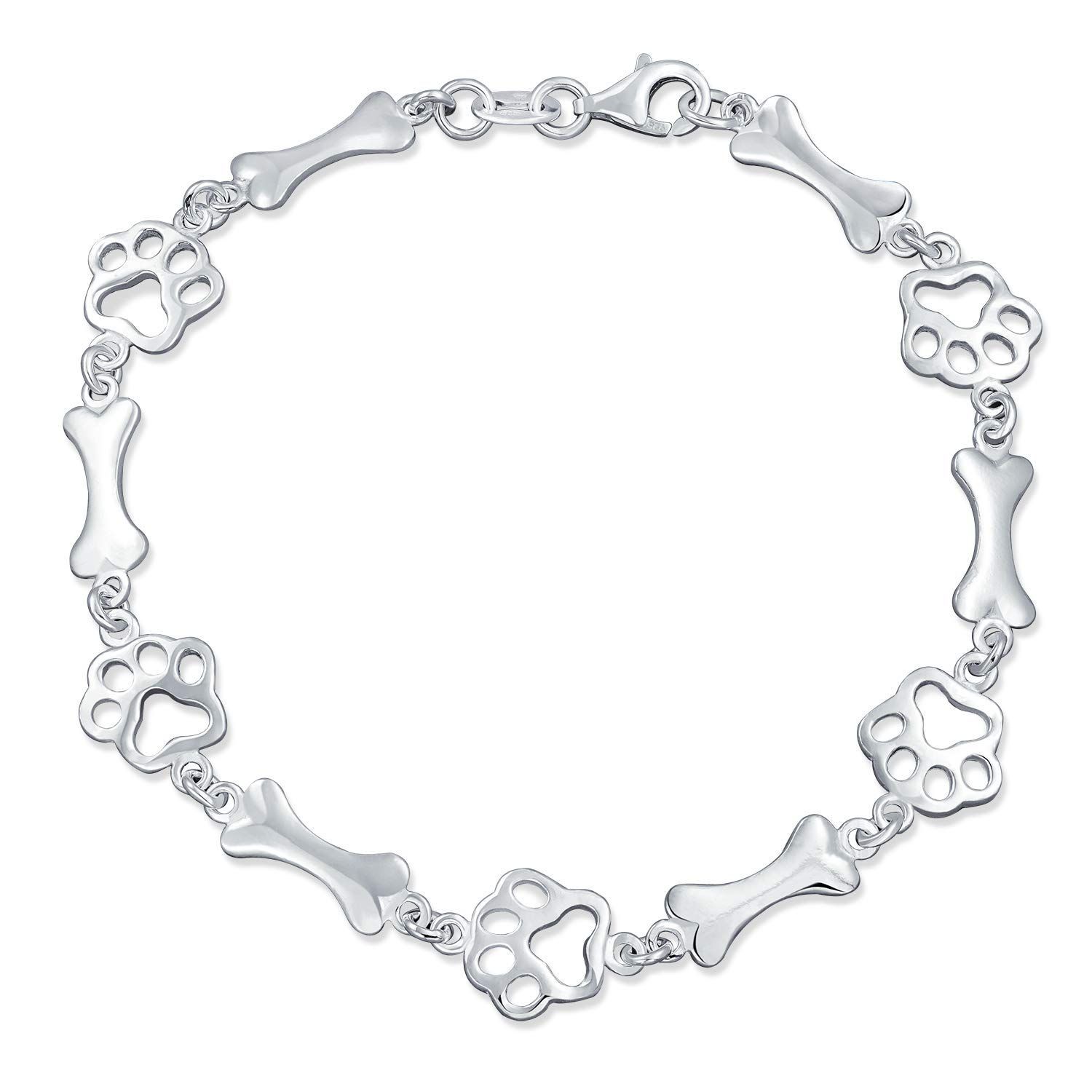 人気商品 レイヤリングベストフレンドアニマルマルチBFFペットラバードッグパピー Jewelry リンクマルチチャームボーン＆ポープリントブレスレットとイヤリングジュエリーセット女性ティーンエイジャー用.925スターリングシルバー7.5インチ Bli