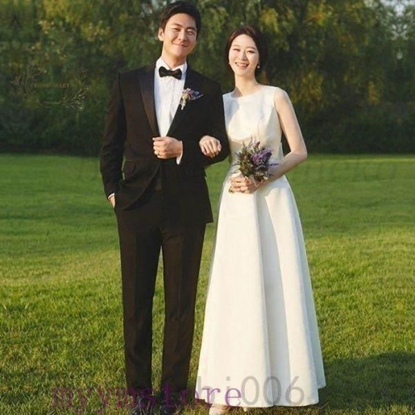 二次会 花嫁 白 ワンピース ウエディングドレスマキシ丈 結婚式