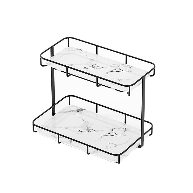 Dobbyby コスメ収納 メイク収納 大容量 化粧品 収納 化粧品棚 メイクアップオーガナイザーシェルフ ステンレススチールシェルフ セラミックトレイ付き ホワイト大理石調 ドレッサー/カウンタ