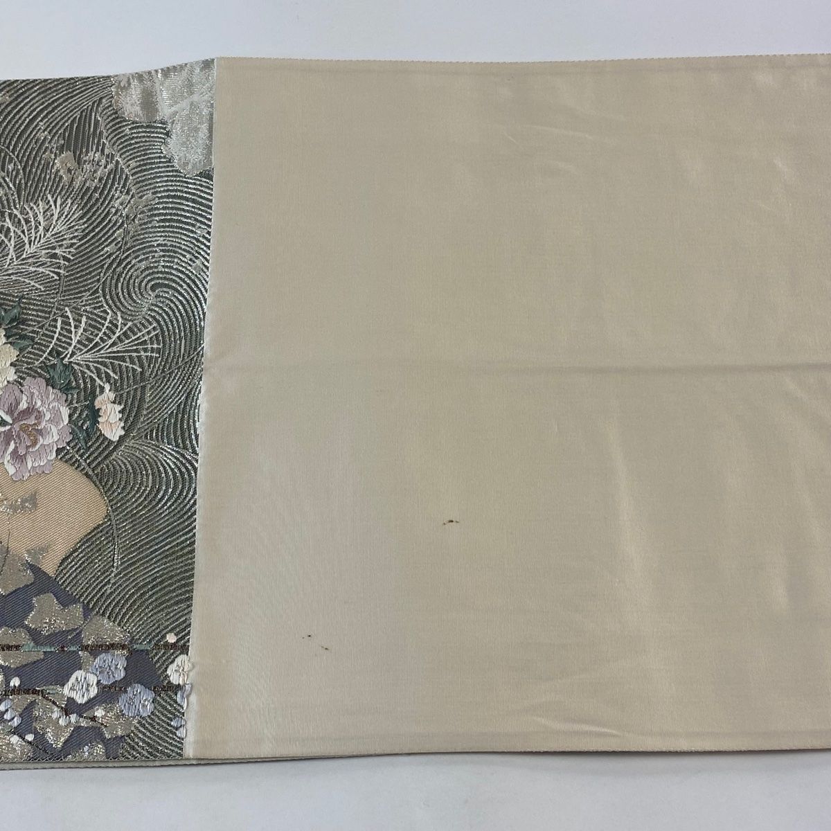 中古美品 袋帯 鶴 袋帯 秀品 本金箔 鶴 霞 金糸 箔 クリーム 六通 正絹 【中古