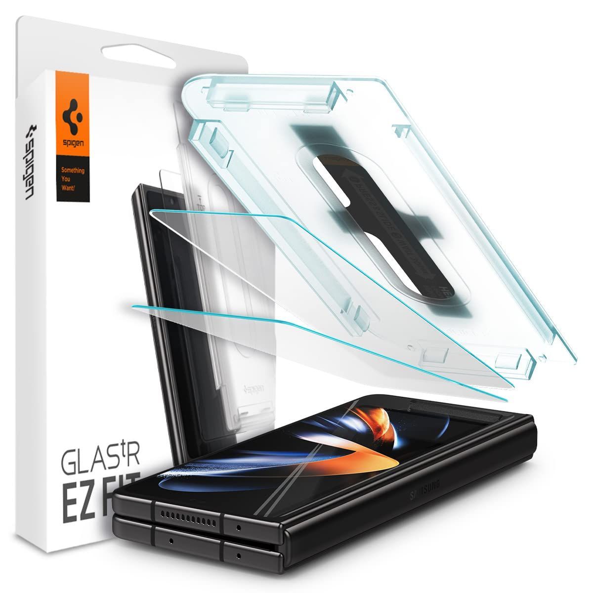 【新着商品】2枚入 フィルム 保護 対応 Fold4 Z Z ギャラクシー 貼り付けキット付き 用 4 Fold Galaxy ガラスフィルム Fit EZ Spigen