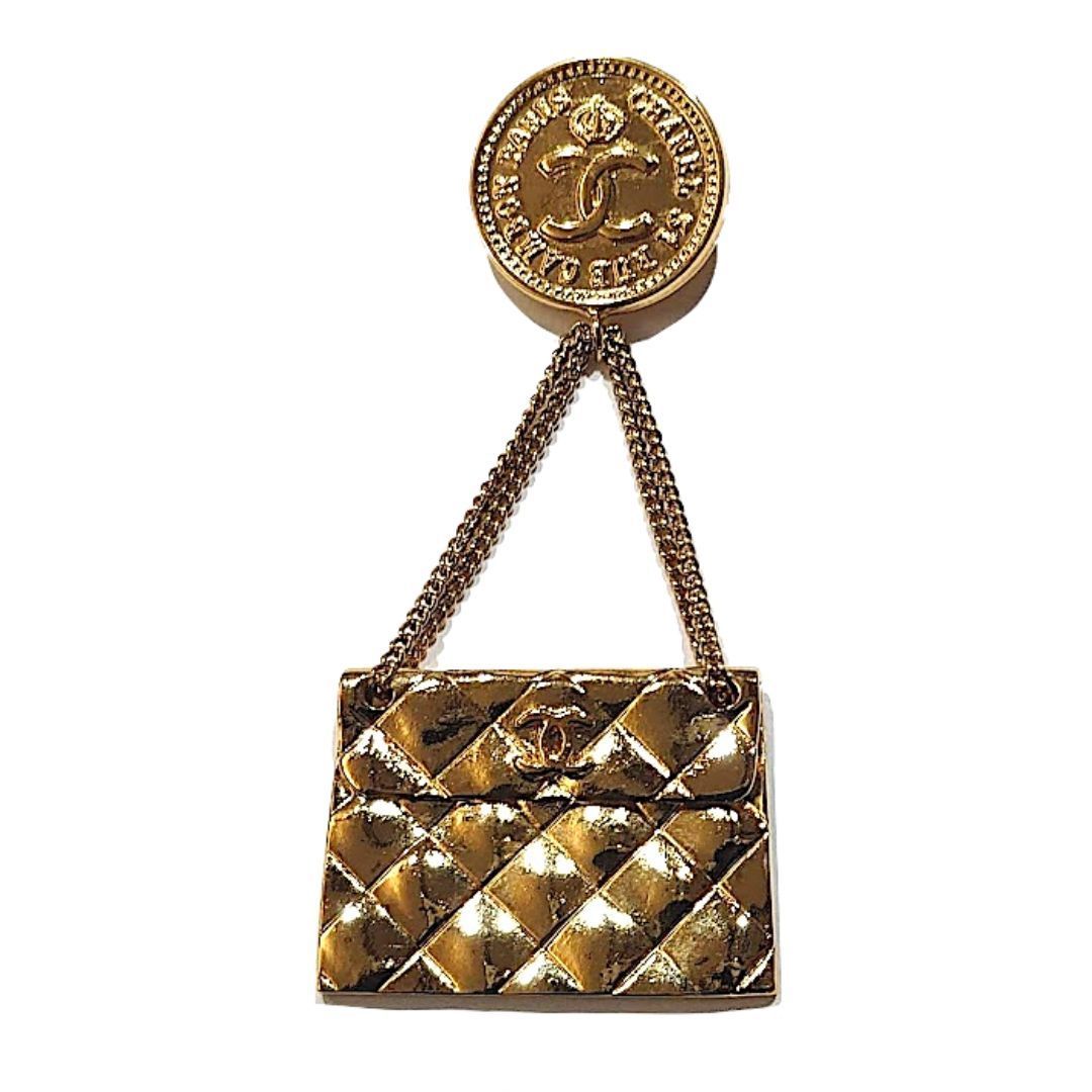 CHANEL シャネル　ブローチ　ゴールド　マトラッセ　ヴィンテージ　ココマーク CHANEL シャネル ブローチ マトラッセ ココマーク バッグモチーフ