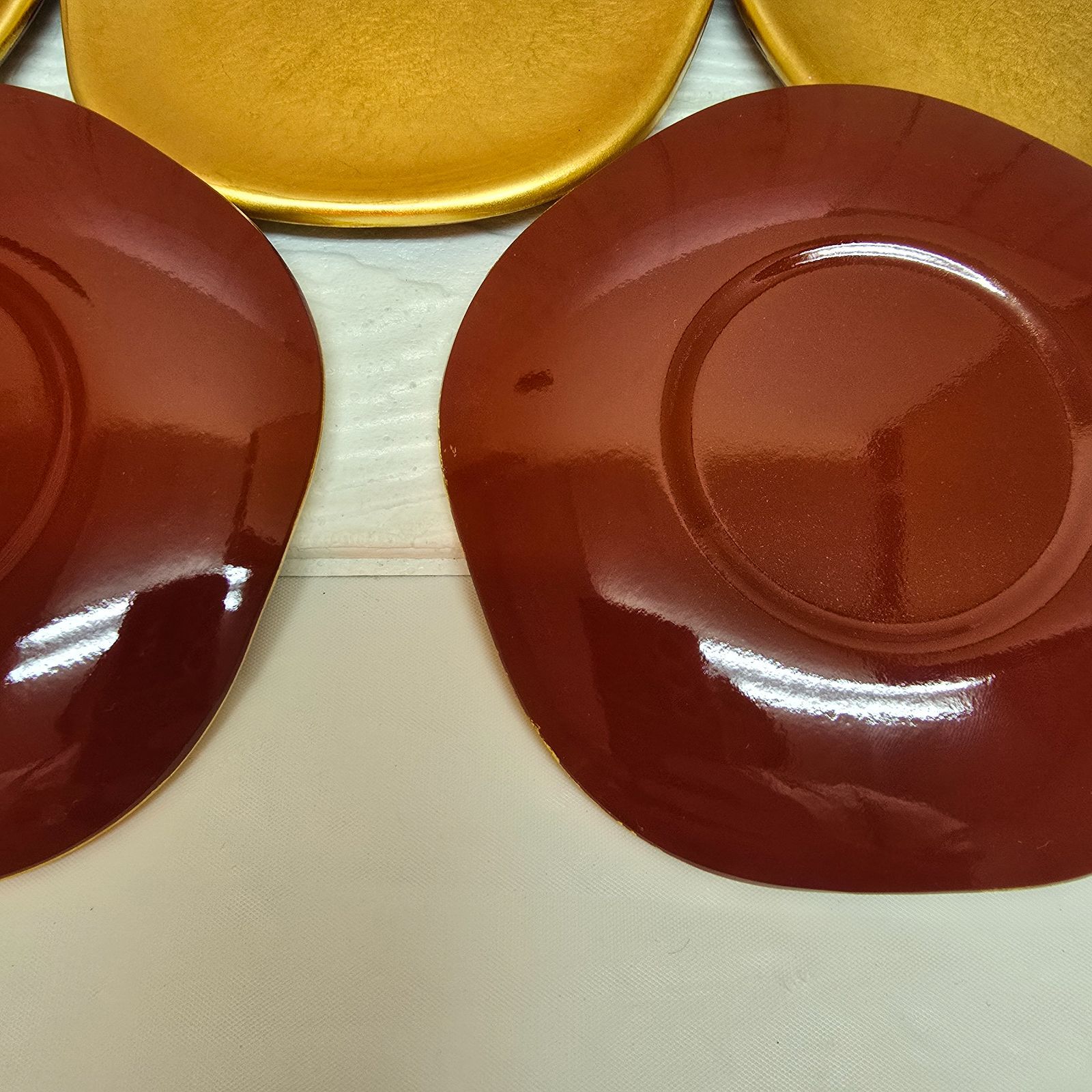 126 金と朱の豪華な銘々皿 5枚セット 変形皿 和食器 漆器 お正月 菓子 