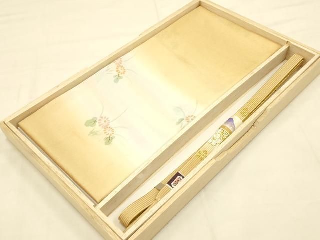 平和屋着物●和装小物 帯締め 帯揚げセット 草花文 暈し染め 金糸 正絹 AAAY7118ay
