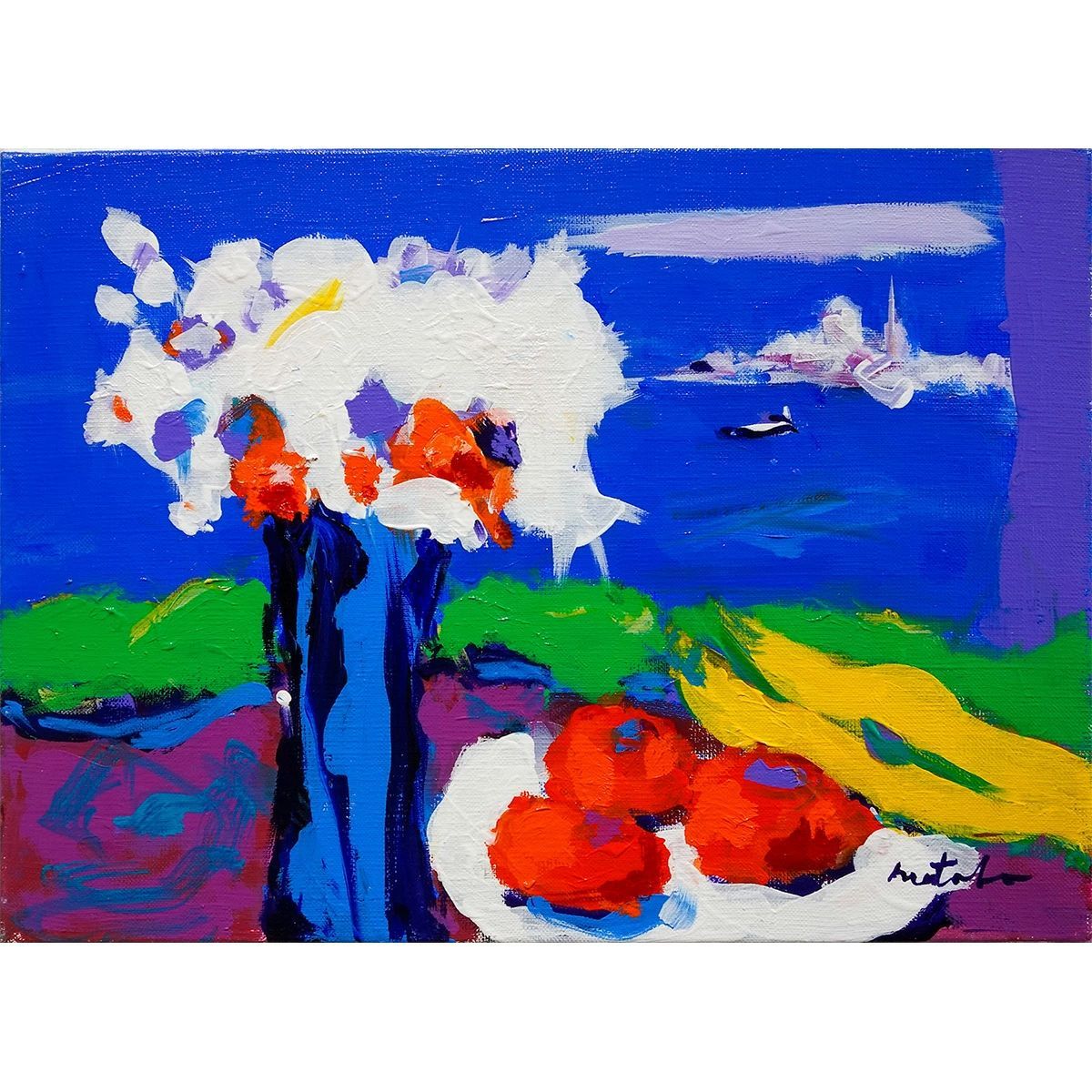油彩画 ベネチアの風景 F4号 額付き 絵画