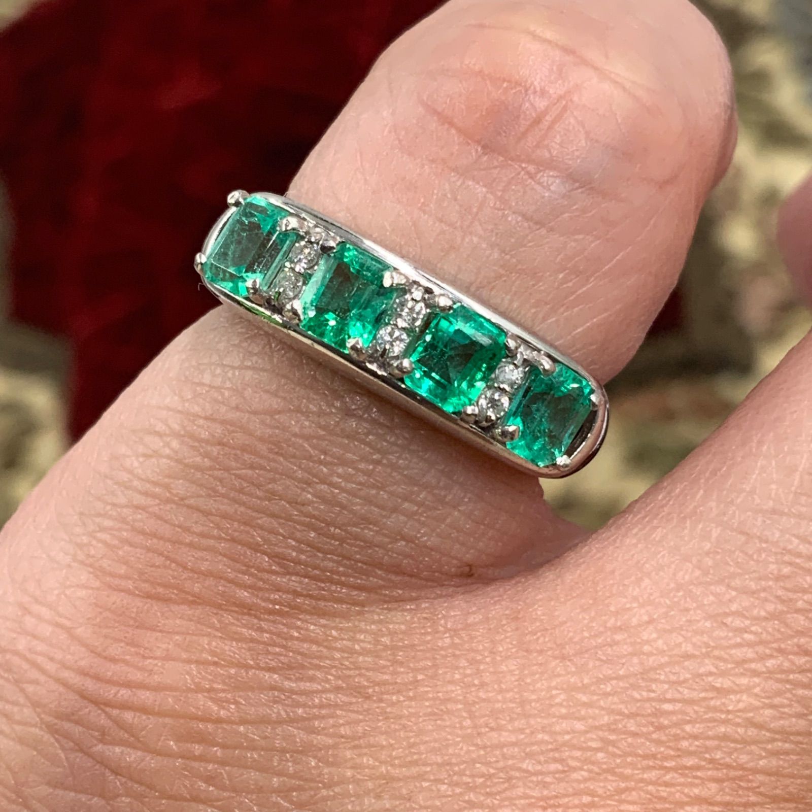 Pt900 エメラルドリング 1.12ct ダイヤ 0.06ct 6.4g 約11.5号