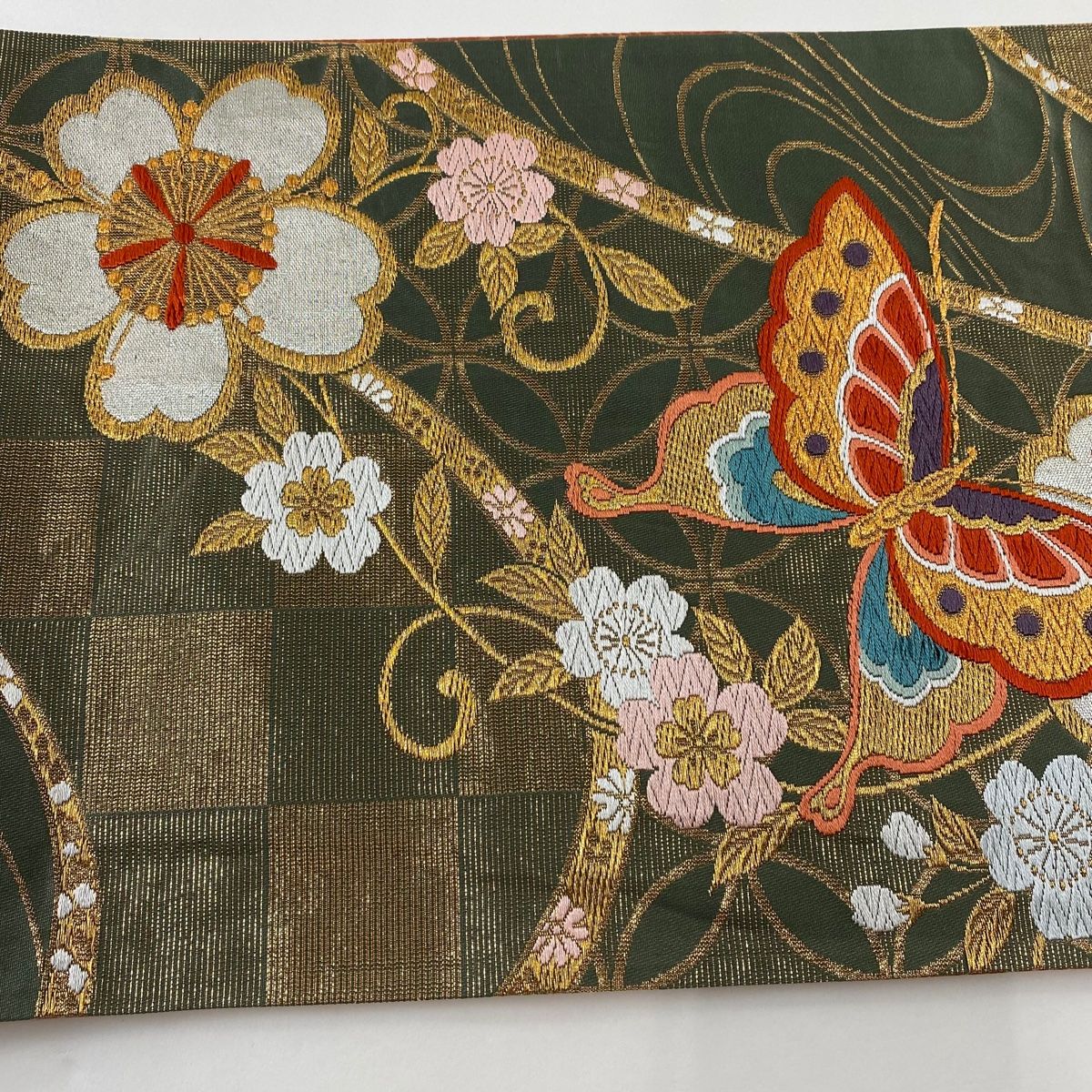 袋帯 鳳凰 鳥 蔓草花文様 花鳥文様 金糸 正絹 六通 袋帯 正絹 鳳凰 唐草