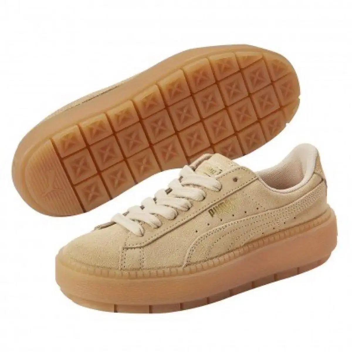 【雷市場（ポンジャン）商品韓国直送】 PUMA(プーマ) スエード フラットフォーム トレース (ベージュ) 235 ）