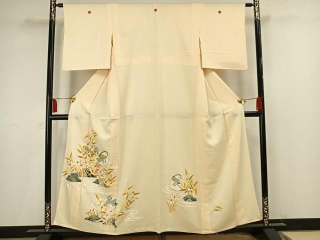 平和屋着物▽訪問着 単衣 友禅 鴛鴦文 正絹 AAAV2593fy