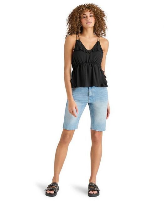 売れ筋商品|||スティーブ マデン カットソー トップス レディース Women's Mina Ruffle-Trim Sleeveless Top Black 送料無料】 スティーブ マデン レディース シャツ トップス