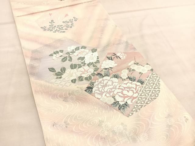 V9199 ●高級 正絹 純プラチナ二重箔 天平煌彩文 六通 袋帯 華文 花文 V9199 ○高級 正絹 純プラチナ二重箔 天平煌彩文 六通 袋帯 華文