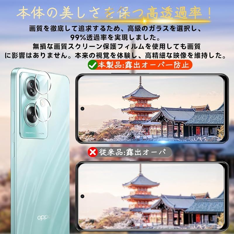 対応 OPPO A79 5G ガラスフィルム 指紋防止 【2* フィルム + 2* レンズ 