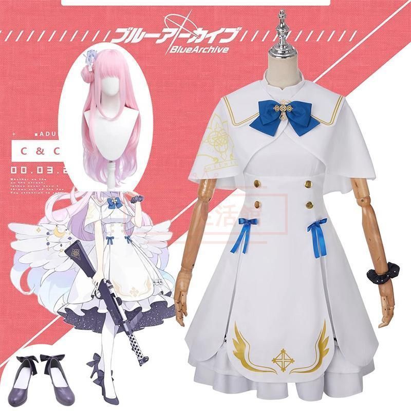 ブルーアーカイブ　ブルアカ　聖園ミカ　コスプレ衣装＋羽＋ヘイロー＋ウィッグ ブルーアーカイブ ブルアカ 聖園ミカ コスプレ衣装＋羽＋ヘイロー＋