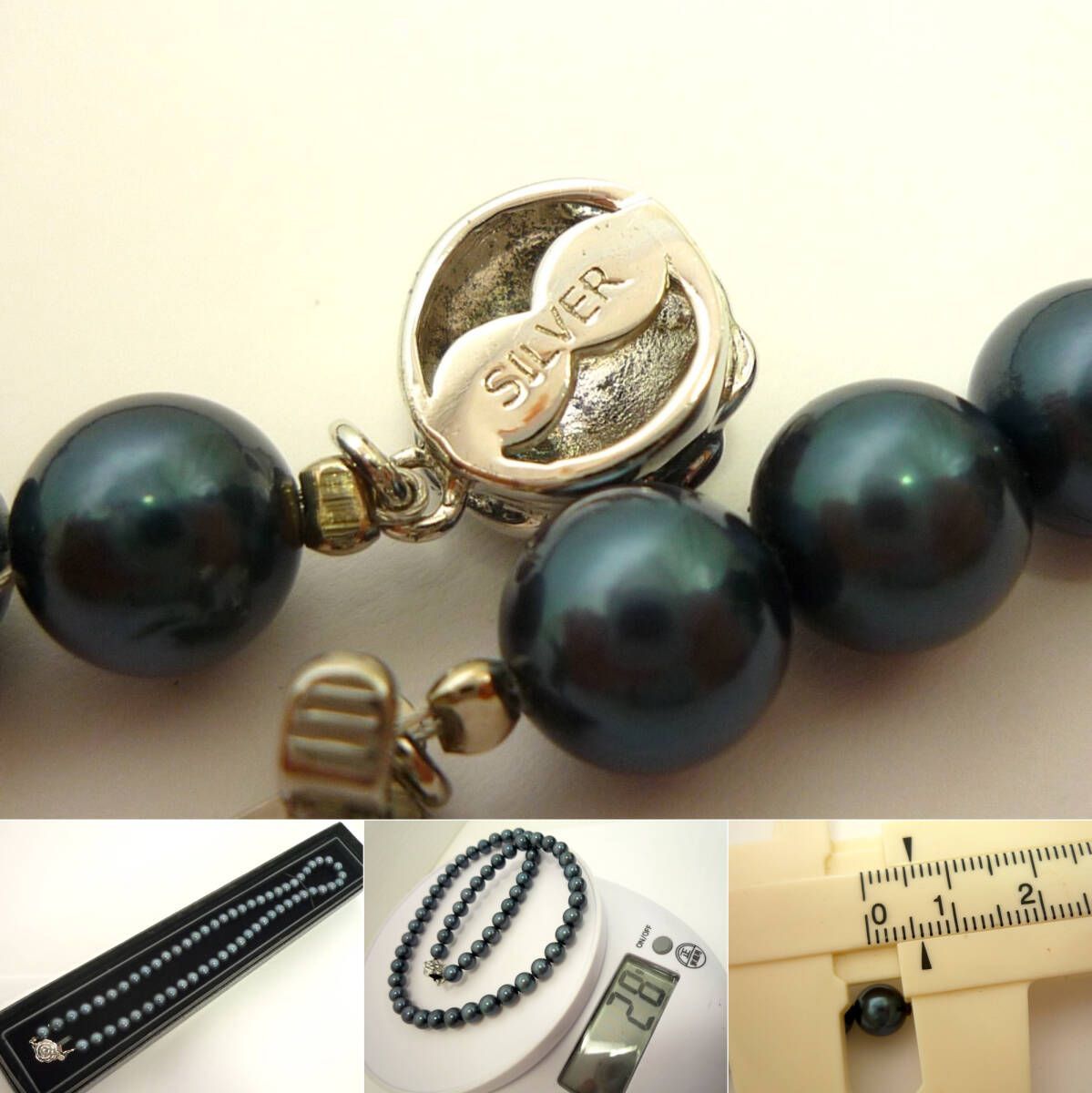 silver シルバー金具　黒真珠　ネックレス 黒真珠 ネックレス シルバー SILVER ブラックパール 直径約5mm