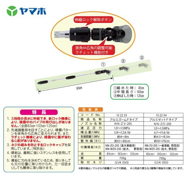 ヤマホ アルミゼットFタイプ G1 4 農薬 散布 動噴 角度切り替え アルミニウム製 132234 HRDEVELOPMENT_JP