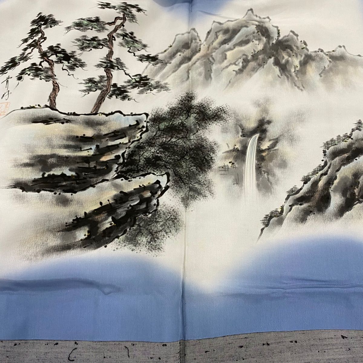 男着物 身丈97cm 裄丈67.5cm S ひげ紬地 灰色 正絹 秀品 【中古】 男