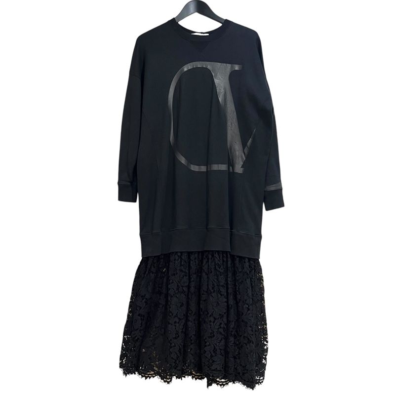 ヴァレンティノ VALENTINO レーススカートロゴスウェットシワンピース XXS TB3MJ01G595 ブラック コットン レディース ワンピース