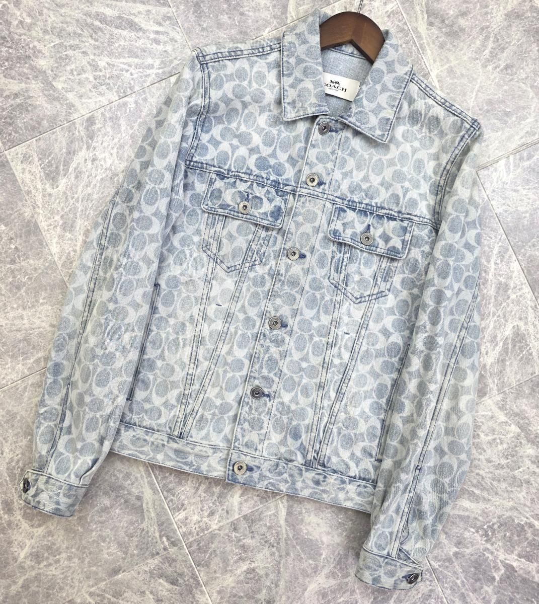 美品 COACH（コーチ）近年モデル シグネチャー柄 デニムジャケット Gジャン COACH - コーチ デニムジャケット Gジャン シグネチャー 総柄 L