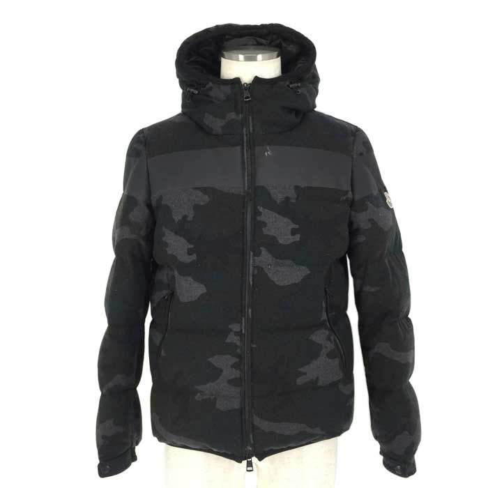 モンクレール Moncler  ウールダウンジャケット ERAULT エロ― カモフラ カシミヤ混 サイズ1  ブラック 迷彩柄【中古】 モンクレール Moncler ウールダウンジャケット ERAULT エロ― カモフラ