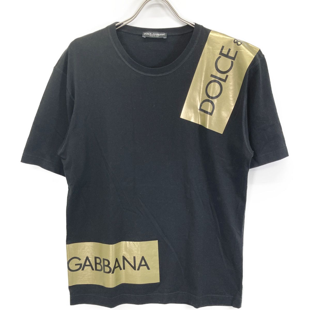 DOLCE-GABBANA ドルチェアンドガッバーナ G8HS4T ﾌﾞﾗｯｸ ﾃｰﾌﾟﾛｺﾞ Tｼｬﾂ 46