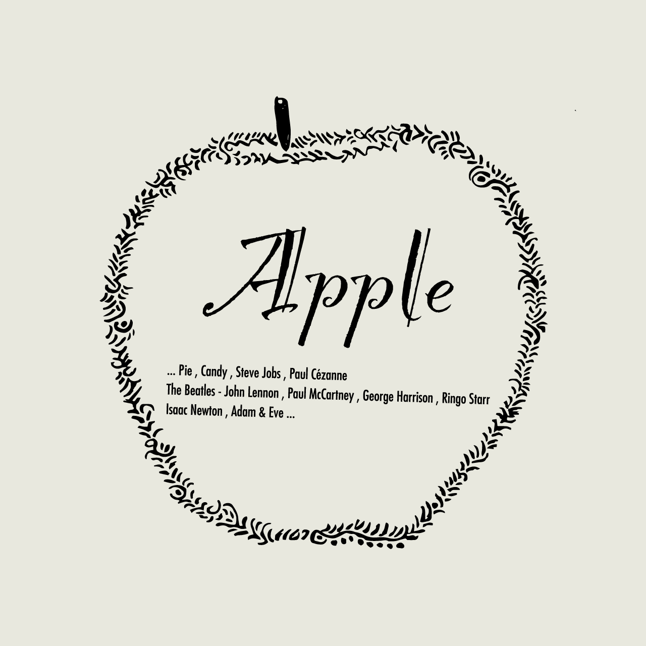 グラフィックロングTシャツ　Think Apple Mono / White -Long-