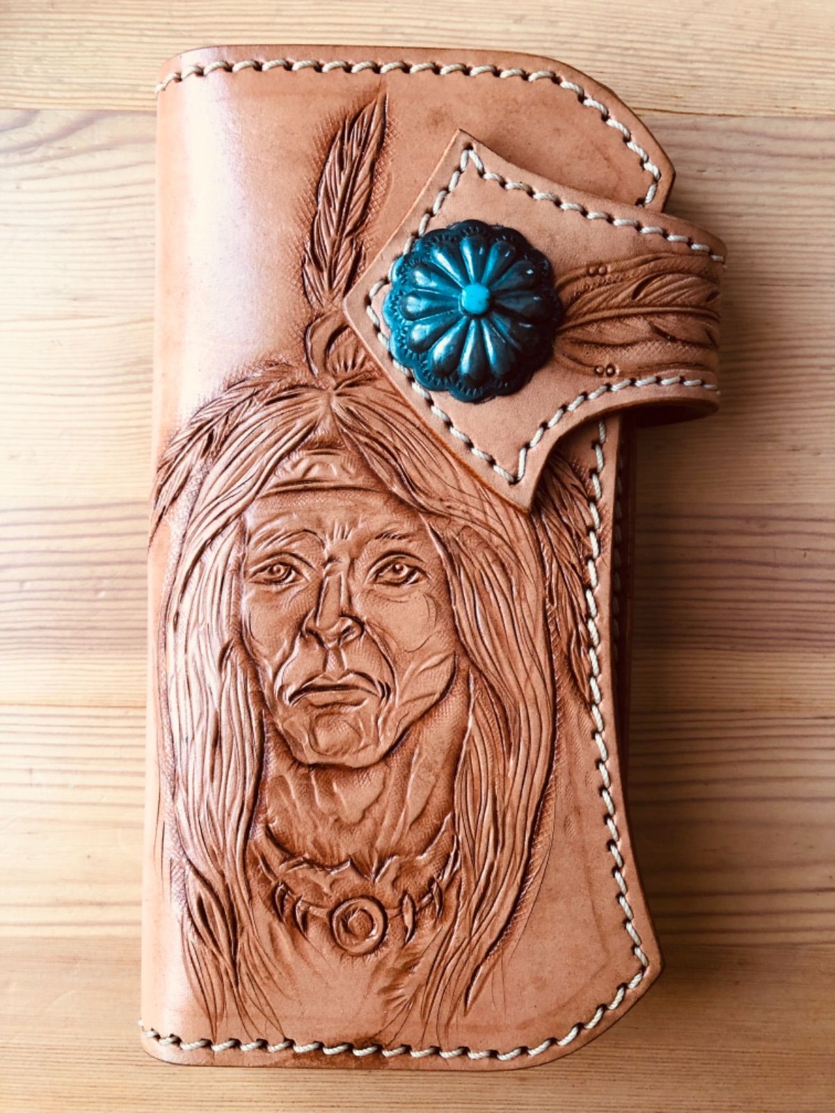 NATIVE INDIAN|インディアン カービング長財布 栃木レザー コンチョ