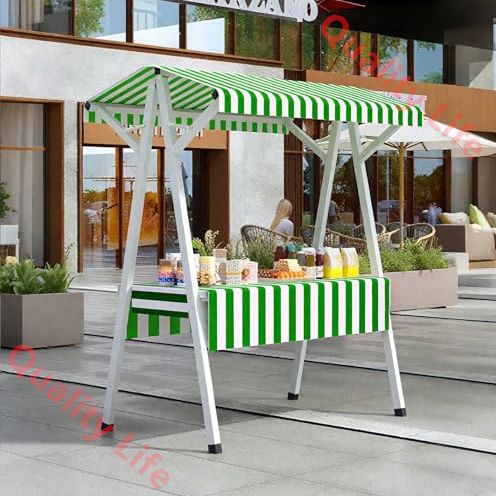 では、お注文を楽しみね！ 屋台ブース 折りたたみ式屋台 仮設屋台セット 鉄製 軽量 耐荷重150kg 収納便利 ファーマーズマーケット フード出店 イベント 祭り 縁日 バザー 用 100x60x200cm