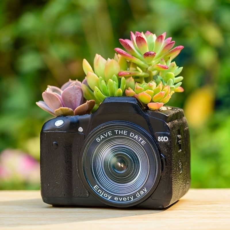 鉢植え 植木鉢 プランター プラントポット フラワーポット ガーデニング 樹脂 屋内 室内 インテリア 玄関 カメラ型 ブラック 多肉植物 サボテン ユニーク オシャレ