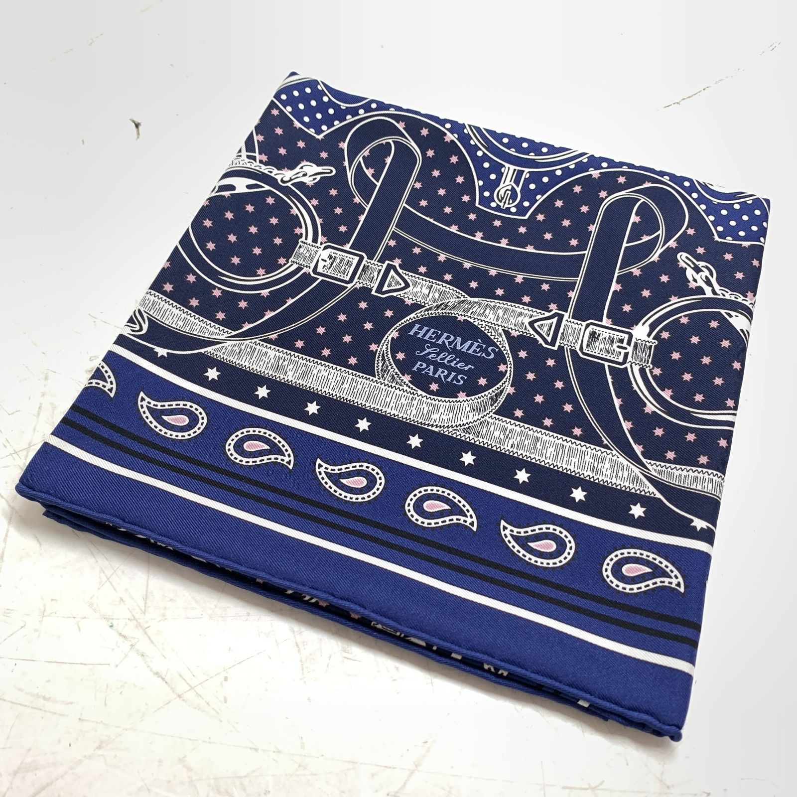 f001 B 未使用品 HERMES エルメス カレ55 バンダナ スカーフ 55cm 