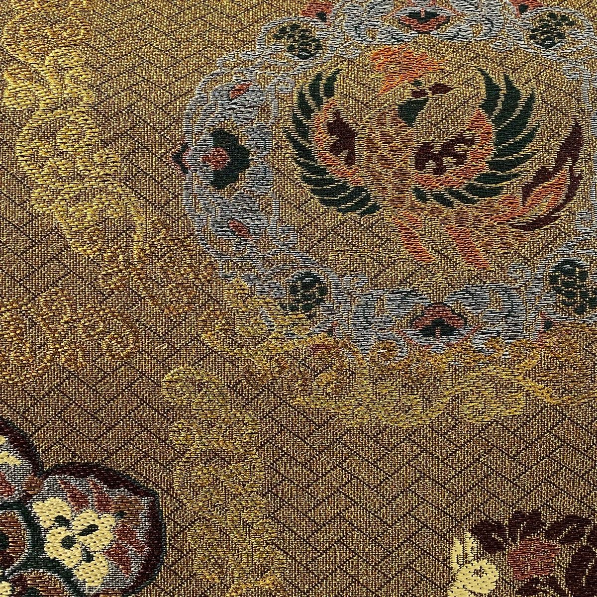 袋帯 美品 名品 鳳凰 華文 金銀糸 箔 金色 六通 正絹 【中古