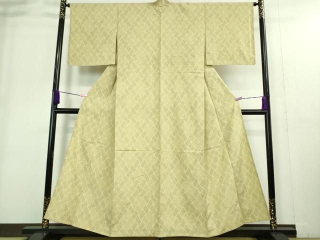 平和屋着物 上 結城紬 単衣 120亀甲 桧垣文 女郎花色地 DZAA9229kh5