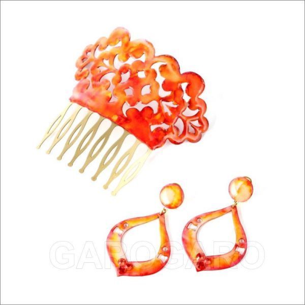 翌営業日出荷 針なし ハンドペイントのアクセサリセット Dorotea ドロテア オレンジ クリップ＆ねじの日本式留め具 フラメンコ用 スペイン直輸入