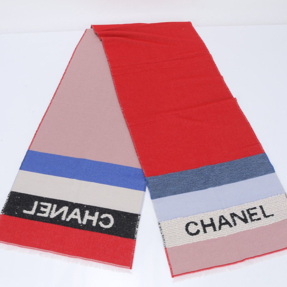 極美品 シャネル ロゴ カシミヤ マフラー ストール ショール シルク  