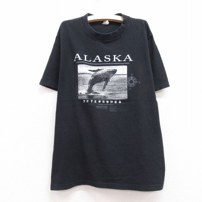 古着 半袖 ビンテージ Tシャツ キッズ ボーイズ 子供服 00s アラスカ クジラ クルーネック 黒 ブラック 23jul04