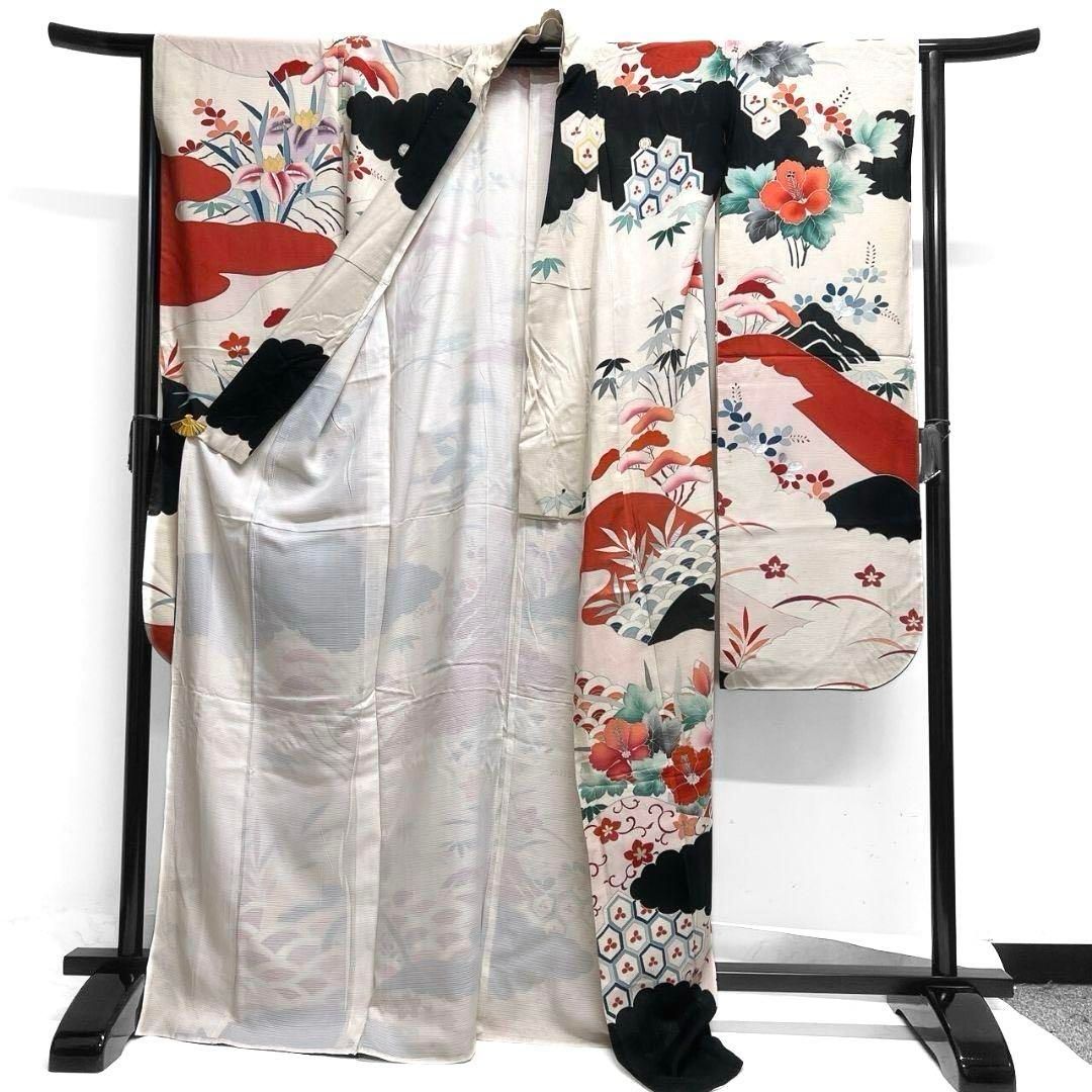 振袖 絽 アンティーク 銀彩 芙蓉 萩 松竹梅 成人式 着物 045a p 【公式