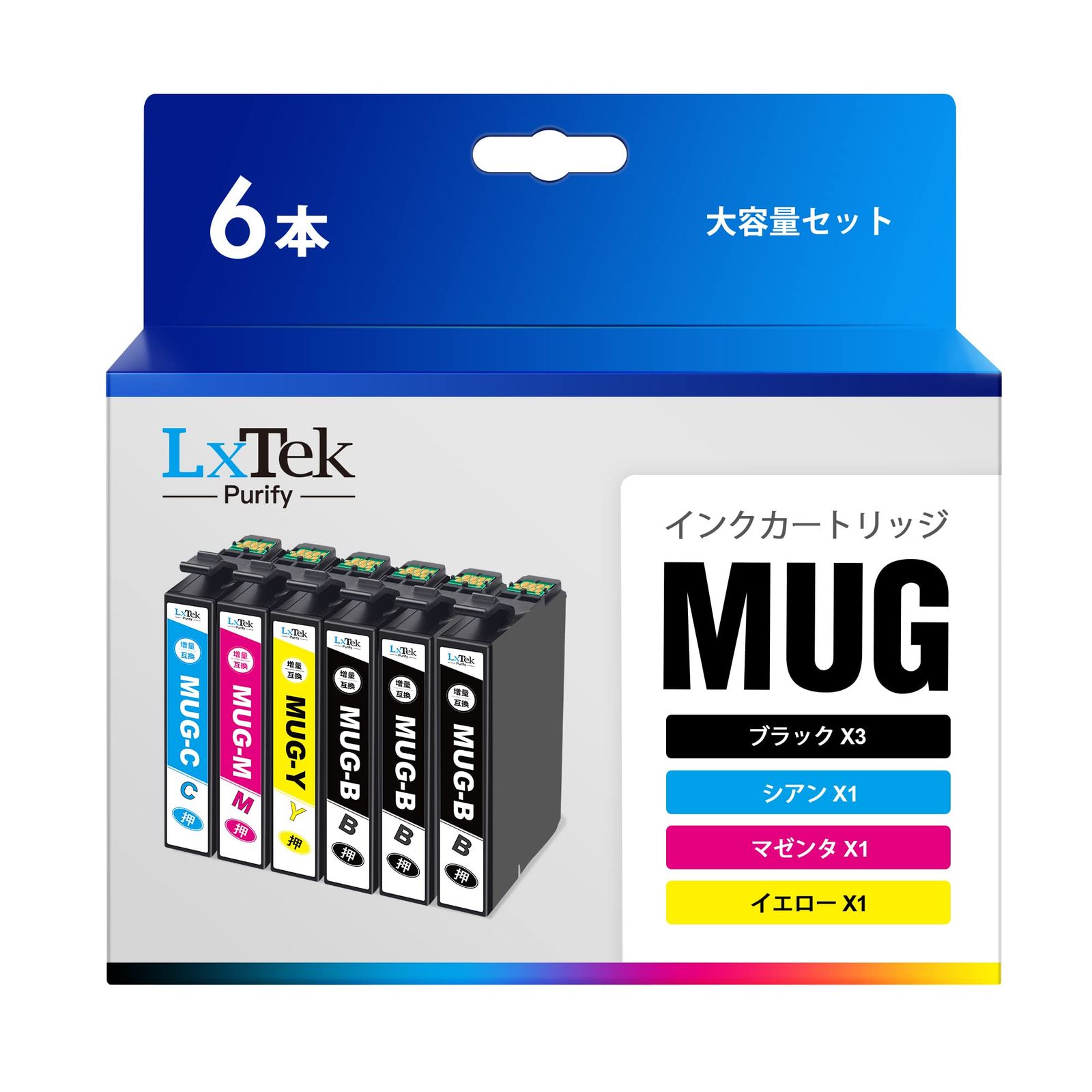 【人気商品】ブラック2本（合計6本セット） MUG-BK EW-052A + 4色パック EW-452A MUG プリンターインク 互換インクカートリッジ 対応 452A (Epson) エプソン 052A インク マグカップ 大容量 MUG-4CL Puri