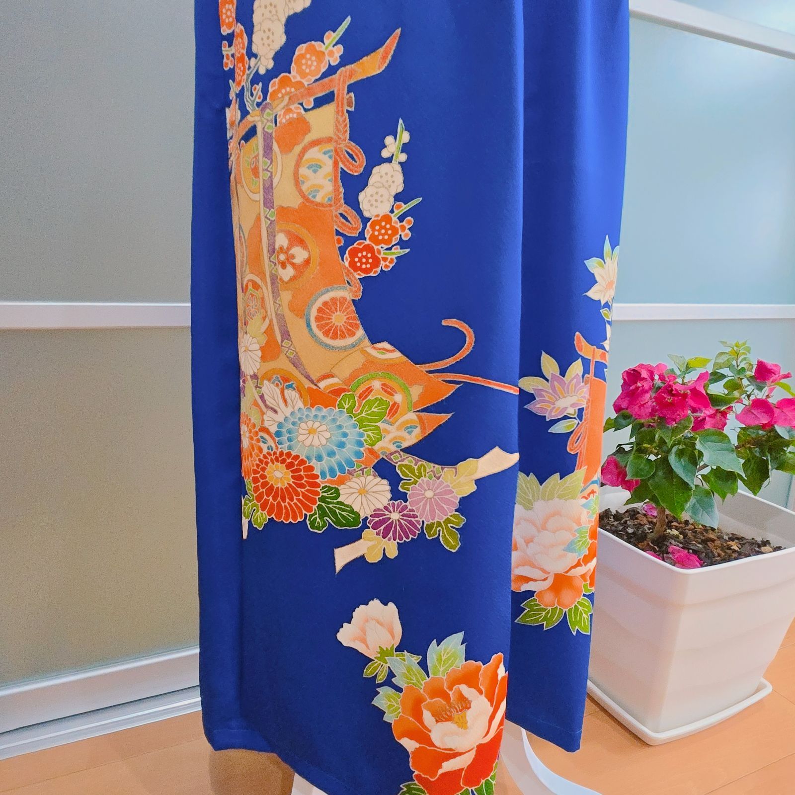 着物リメイクドレス✨ネックリボン付き✨花模様✨ハンドメイド一✨pr25 