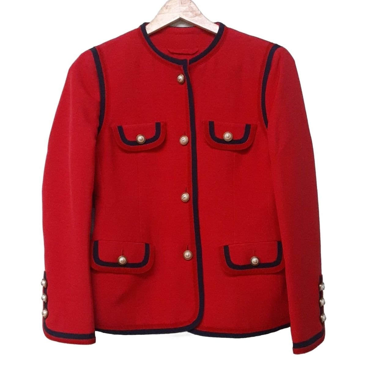 GUCCI グッチ ジャケット レディース - 482665 ZHM18 レッド×ダークネイビー 長袖|パールボタン|ノーカラー|春|秋