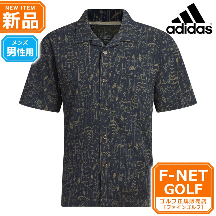新品 【カレッジネイビー】春 夏 モデル adidas アディダス ゴルフウェア EEW18 ボタニカルプリント 半袖 フルオープン ウーブン シャツ ポロシャツ [吸汗速乾 ストレッチ] （メンズ）