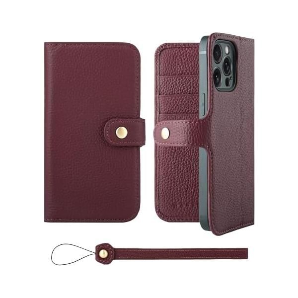 HANATORA] iPhone15ProMax ケース 手帳型 シュリンクカーフレザー