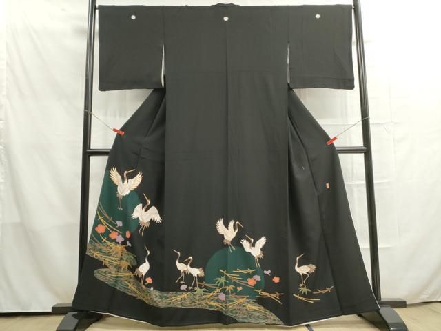平和屋着物□豪華黒留袖 作家物 駒刺繍 流水群鶴花文 金彩 正絹