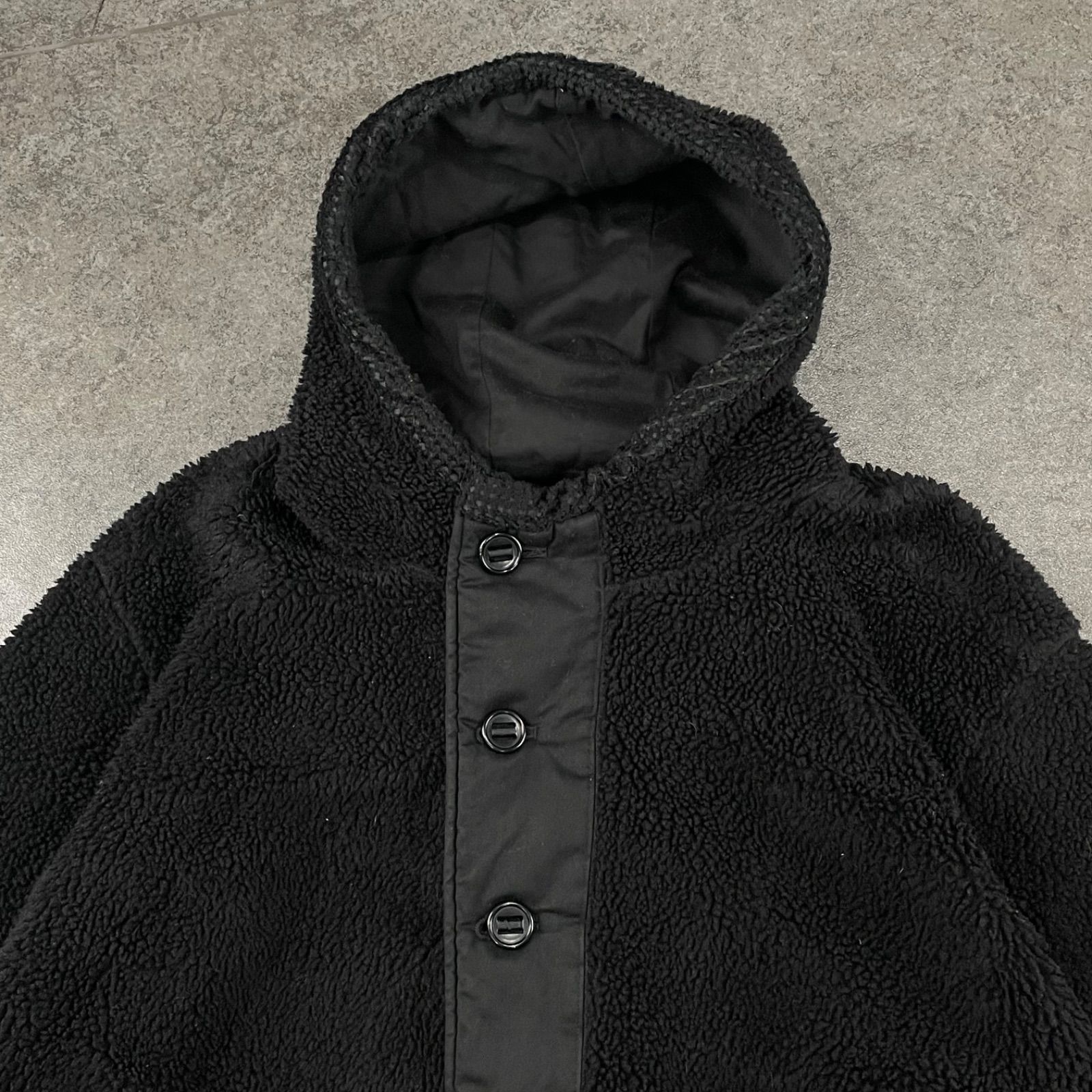 CMF COMFY OUTDOOR GARMENT シーエムエフ アウトドアガーメント ボアフリースジャケット パーカー フーディー 比翼ボタン ブラック 黒 メンズ L