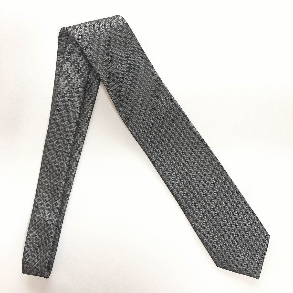 美品 エルメス HERMES ネクタイ シルク100% フランス製 グレー H柄 254