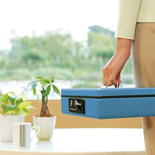 プラス 金庫 手提金庫 小型 W300×D240×80mm ブルー 13-127