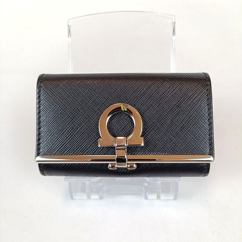 訳あり Salvatore Ferragamo サルバトーレフェラガモ ガンチーニ シルバー金具 レザー 6連 キーケース メンズ レディース ブラック 箱