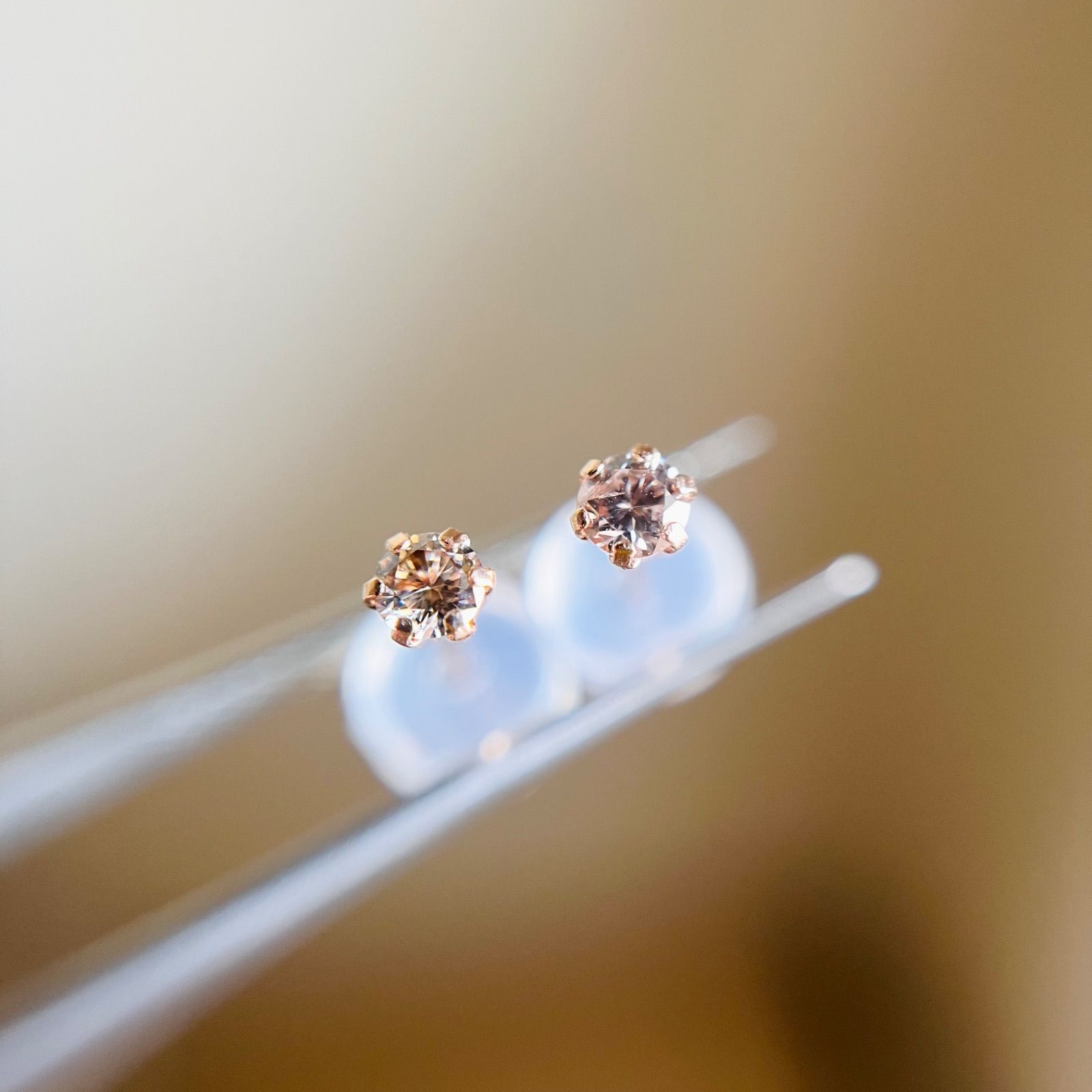 K18PG天然ピンクダイヤモンドピアス 0.1ct ピンクダイヤ 天然 ピアス PG K18ピンクゴールド 6本爪