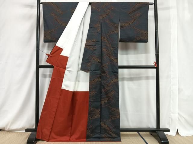 平和屋着物○本場大島紬 7マルキ 泥染め 扇面笹文 正絹 逸品 CAAR8377vf