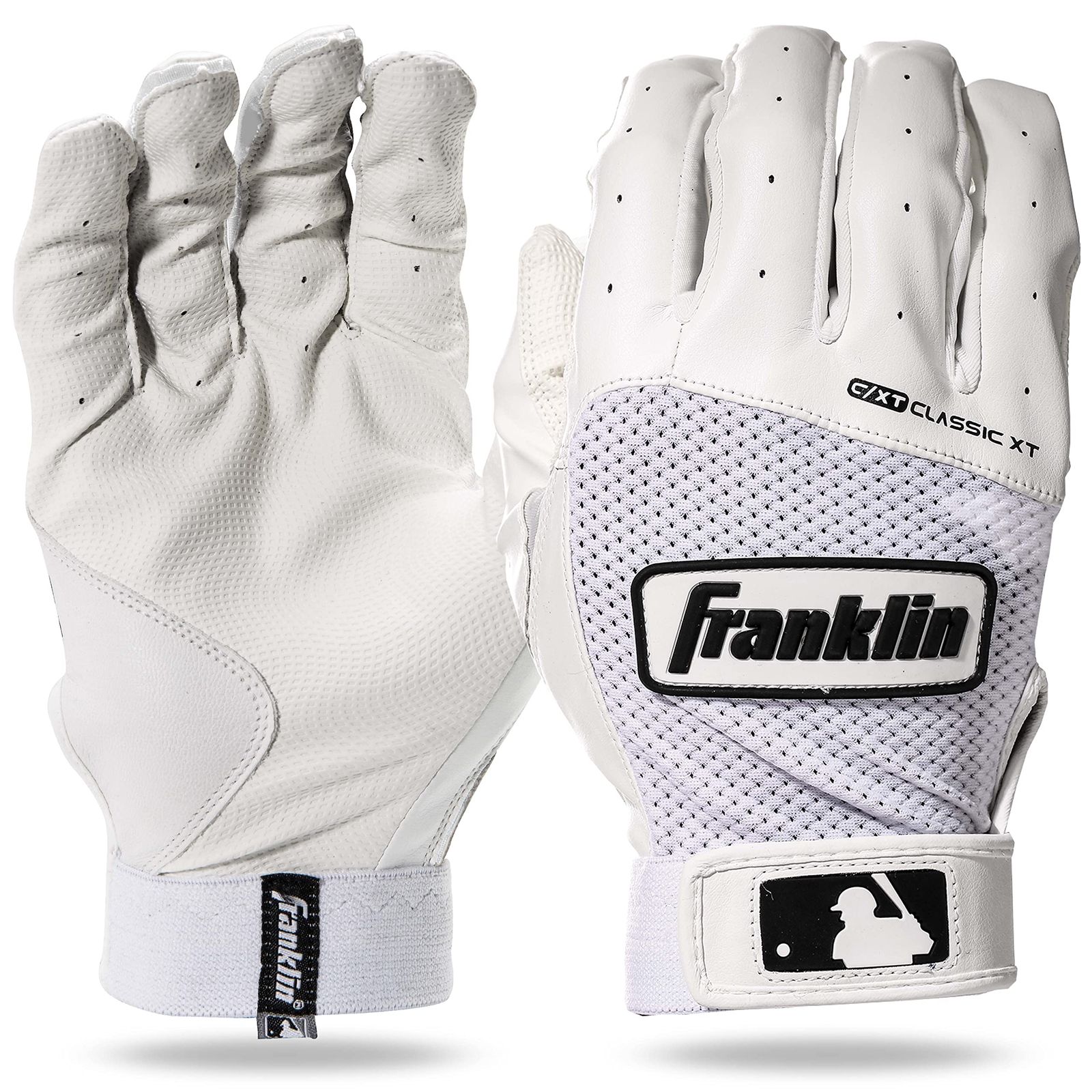 Franklin Sports MLB バッティンググローブ - クラシック XT 大人用 メンズ + ユース バッティンググローブ ペア - 野球 + ソフトボールグローブ - ホワイト - 大人用 L [ホワイト] [Adult Large]